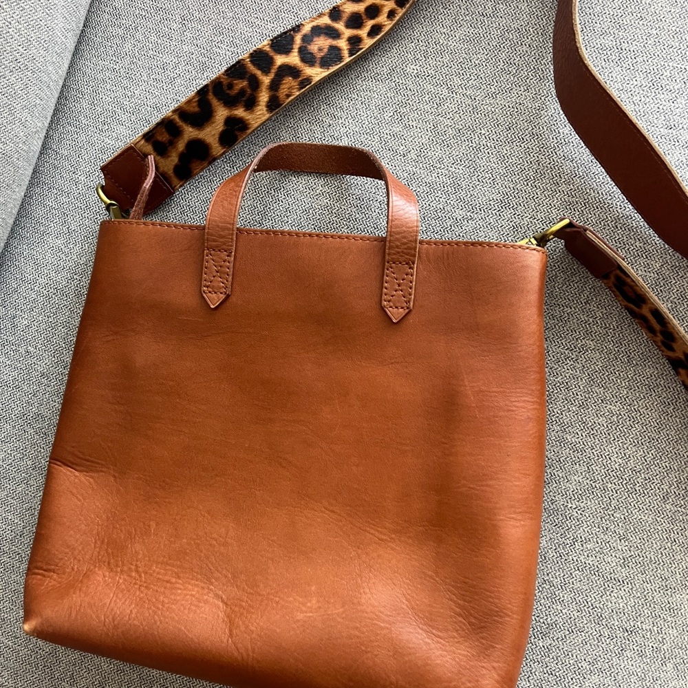 Madewell Tan Crossbody Bag with Leopard Accent